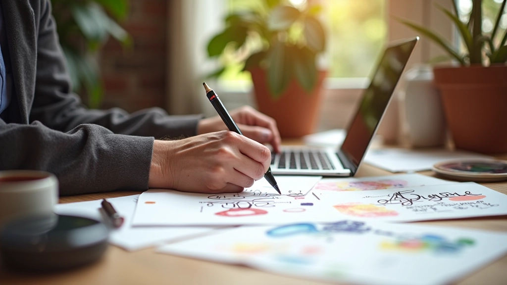 Designerin arbeitet an handschriftlichen Schriften und organischen Texturen am Designtisch