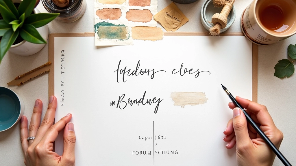 Design-Prozess mit Skizzen, Typografie-Musterungen und organischen Texturelementen auf einem Designtisch